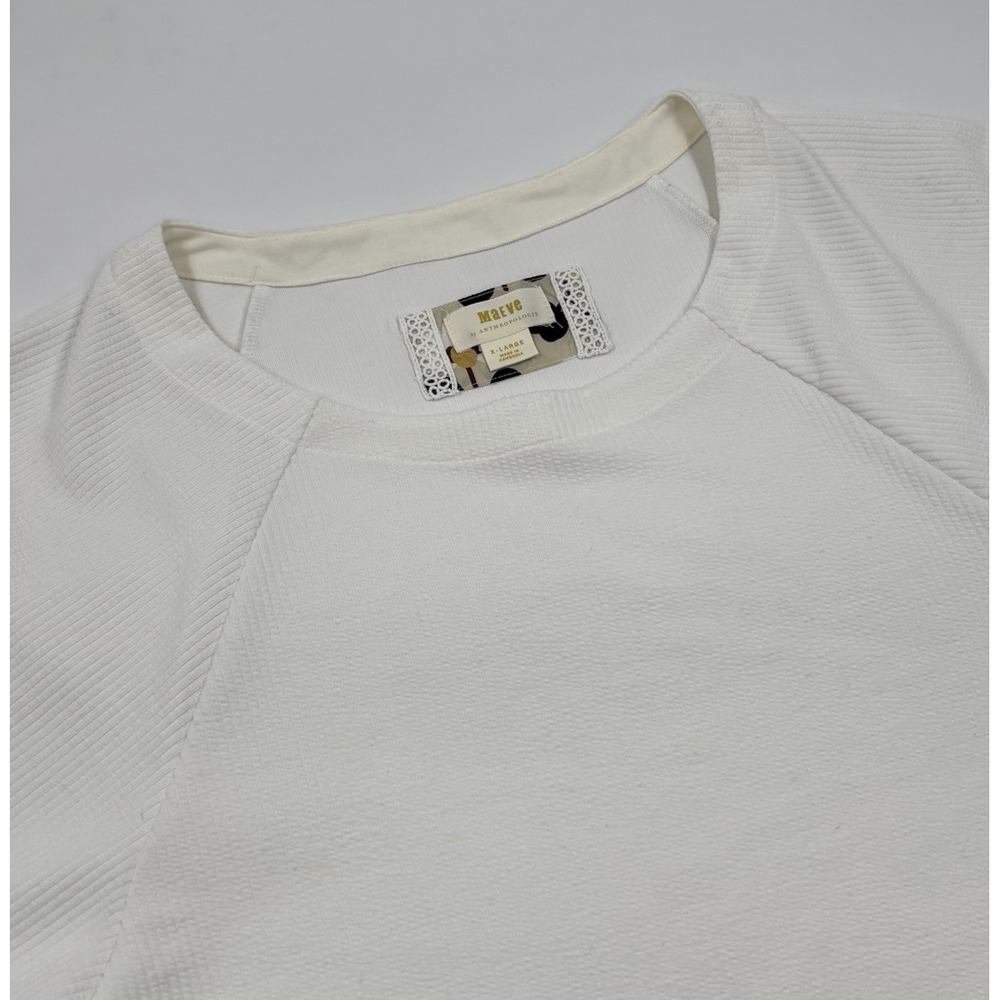 Maeve Anthropologie Women's XL White Polyester Short Sleeve Blouse‎